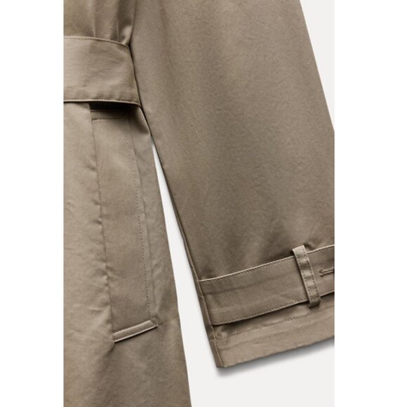 Zara Belted Long Trench Coat Beige Classic Cotton Blend Double Breasted Size M - Picture 9 of 9
